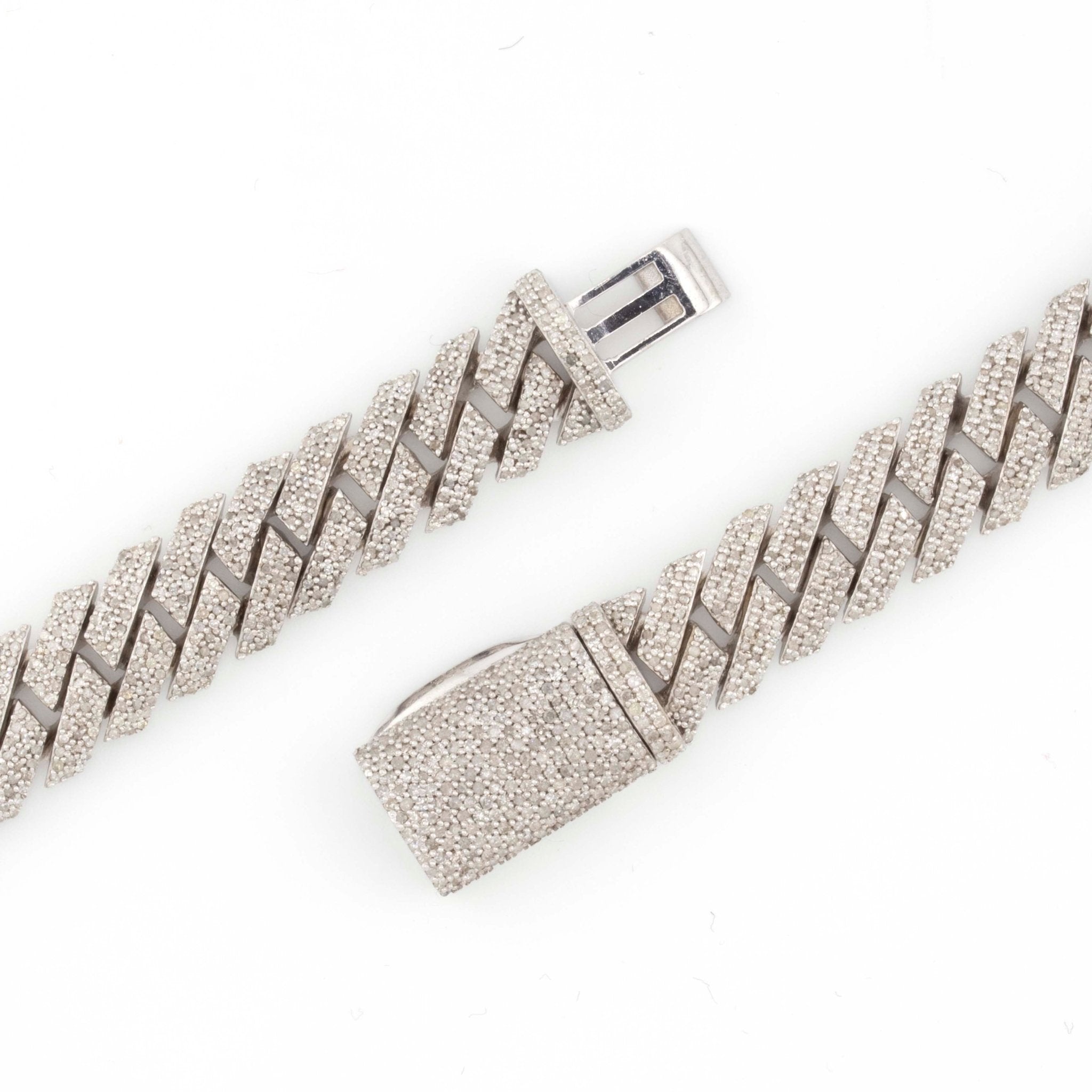 925 Silver Round Diamond Snake Cuban Necklace 12mm 22" - Elite Jewelers - Necklaces & Chains