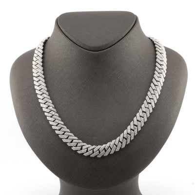 925 Silver Round Diamond Snake Cuban Necklace 12mm 22" - Elite Jewelers - Necklaces & Chains
