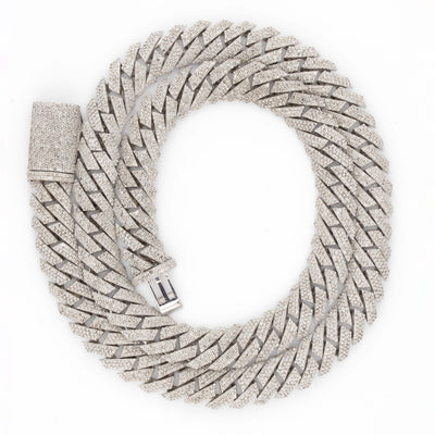 925 Silver Round Diamond Snake Cuban Necklace 12mm 22" - Elite Jewelers - Necklaces & Chains