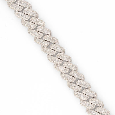 925 Silver w/ Round / Baguette Diamond Cuban Bracelet 13mm 8" - Elite Jewelers - Bracelets