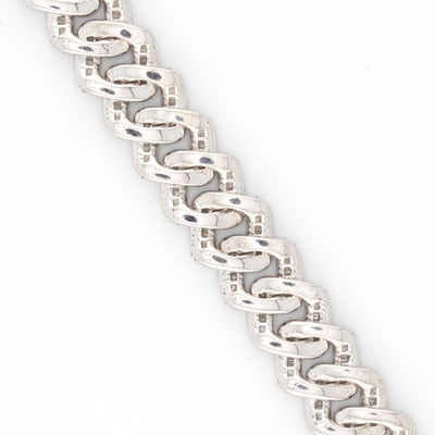 925 Silver w/ Round / Baguette Diamond Cuban Bracelet 13mm 8" - Elite Jewelers - Bracelets