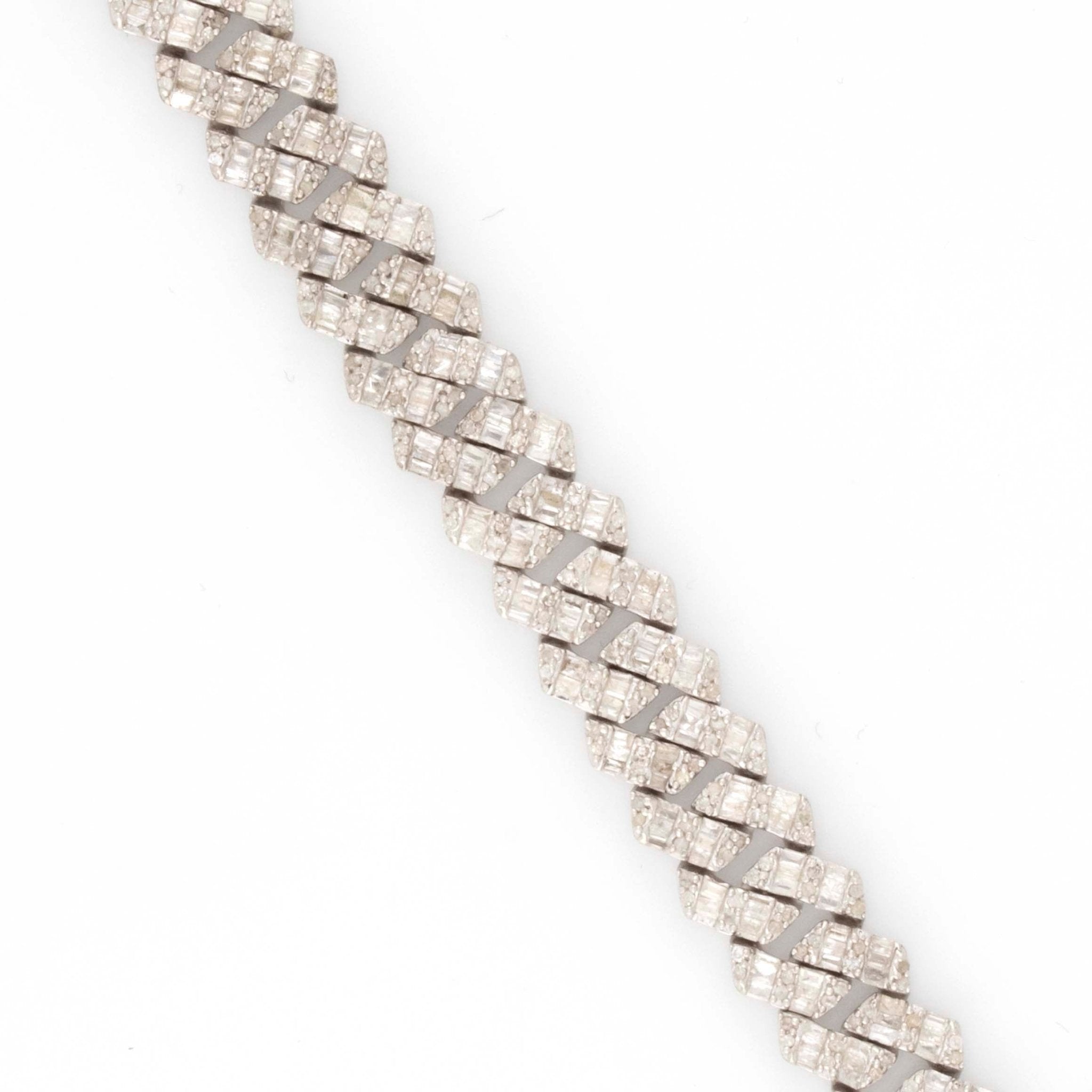 925 Silver w/ Round / Baguette Diamond Cuban Bracelet 8mm 8" - Elite Jewelers - Bracelets