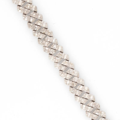 925 Silver w/ Round / Baguette Diamond Cuban Bracelet 8mm 8" - Elite Jewelers - Bracelets