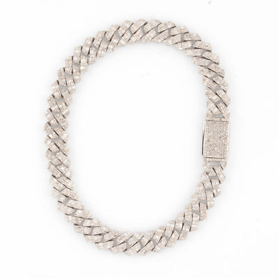 925 Silver w/ Round / Baguette Diamond Cuban Bracelet 8mm 8" - Elite Jewelers - Bracelets