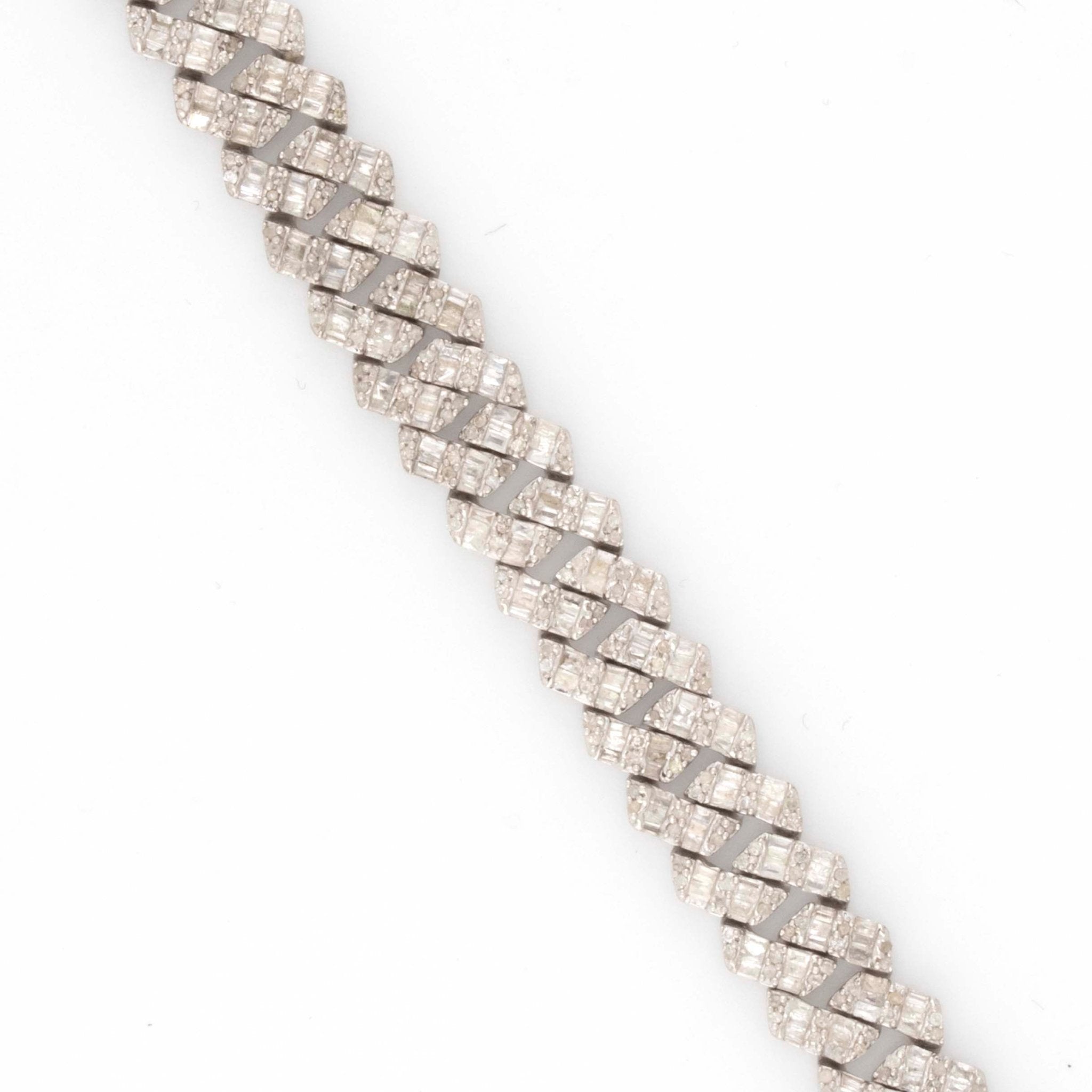 925 Silver w/ Round / Baguette Diamond Cuban Bracelet 8mm 8" - Elite Jewelers - Bracelets