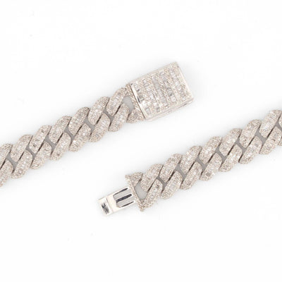 925 Silver w/ Round / Baguette Diamond Cuban Necklace 10mm 22" - Elite Jewelers - Necklaces & Chains