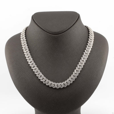 925 Silver w/ Round / Baguette Diamond Cuban Necklace 10mm 22" - Elite Jewelers - Necklaces & Chains