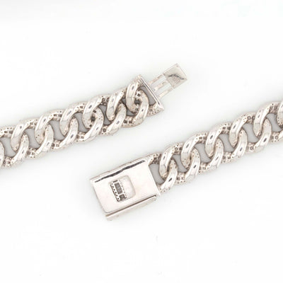 925 Silver w/ Round / Baguette Diamond Cuban Necklace 11mm 22" - Elite Jewelers - Necklaces & Chains