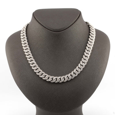 925 Silver w/ Round / Baguette Diamond Cuban Necklace 11mm 22" - Elite Jewelers - Necklaces & Chains