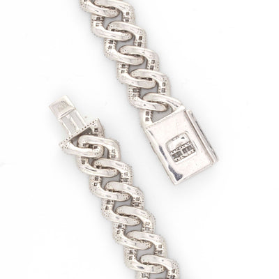 925 Silver w/ Round / Baguette Diamond Cuban Necklace 13mm 22" - Elite Jewelers - Necklaces & Chains