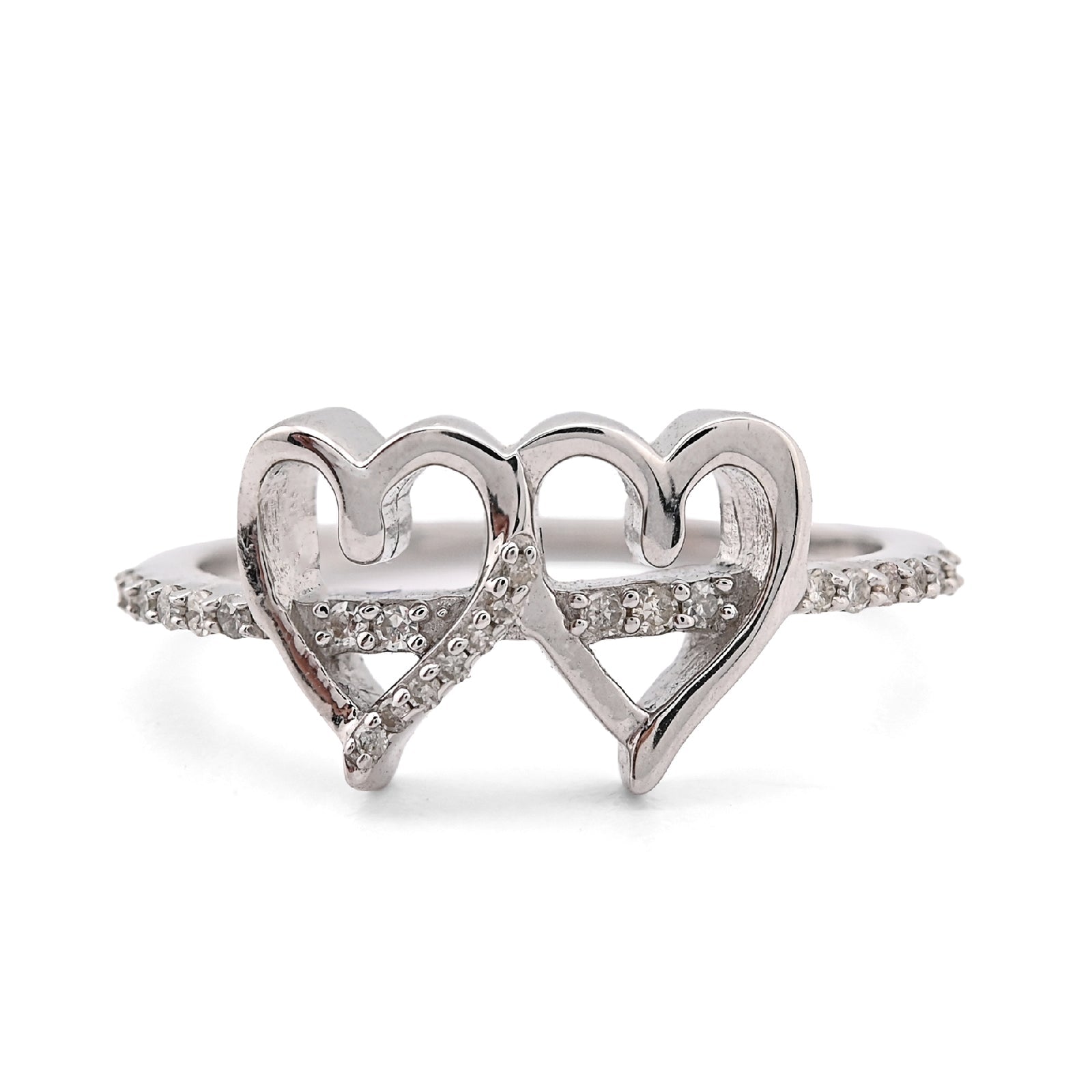 925 SS 0.125 CT Natural Diamond Dual Heart Women Beautiful Ring - Elite Jewelers - Rings