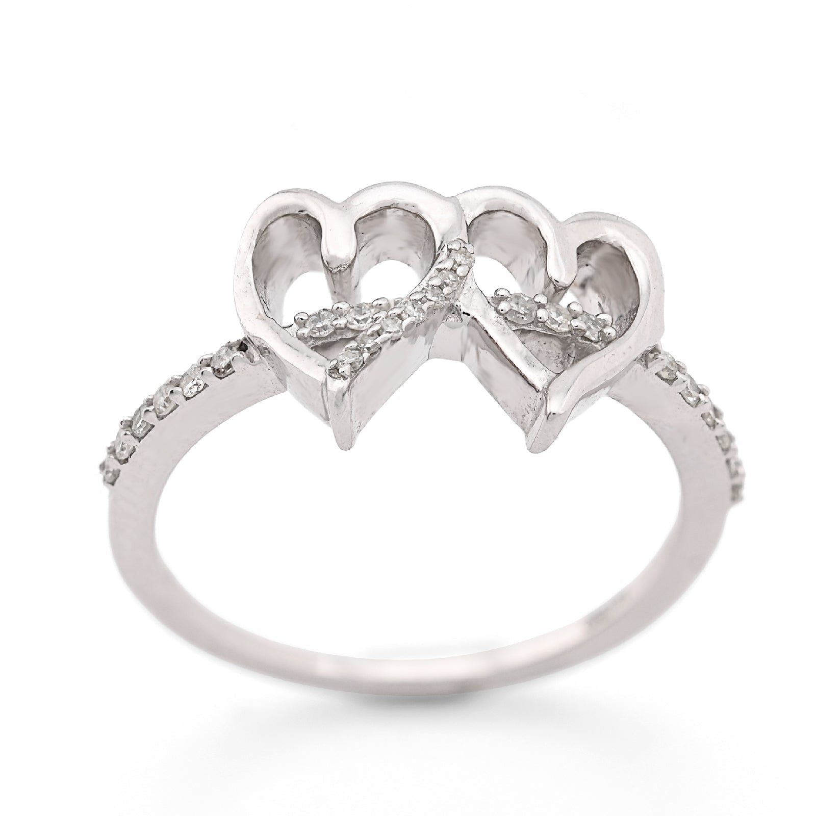 925 SS 0.125 CT Natural Diamond Dual Heart Women Beautiful Ring - Elite Jewelers - Rings