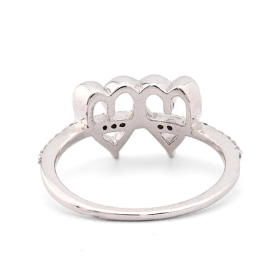 925 SS 0.125 CT Natural Diamond Dual Heart Women Beautiful Ring - Elite Jewelers - Rings