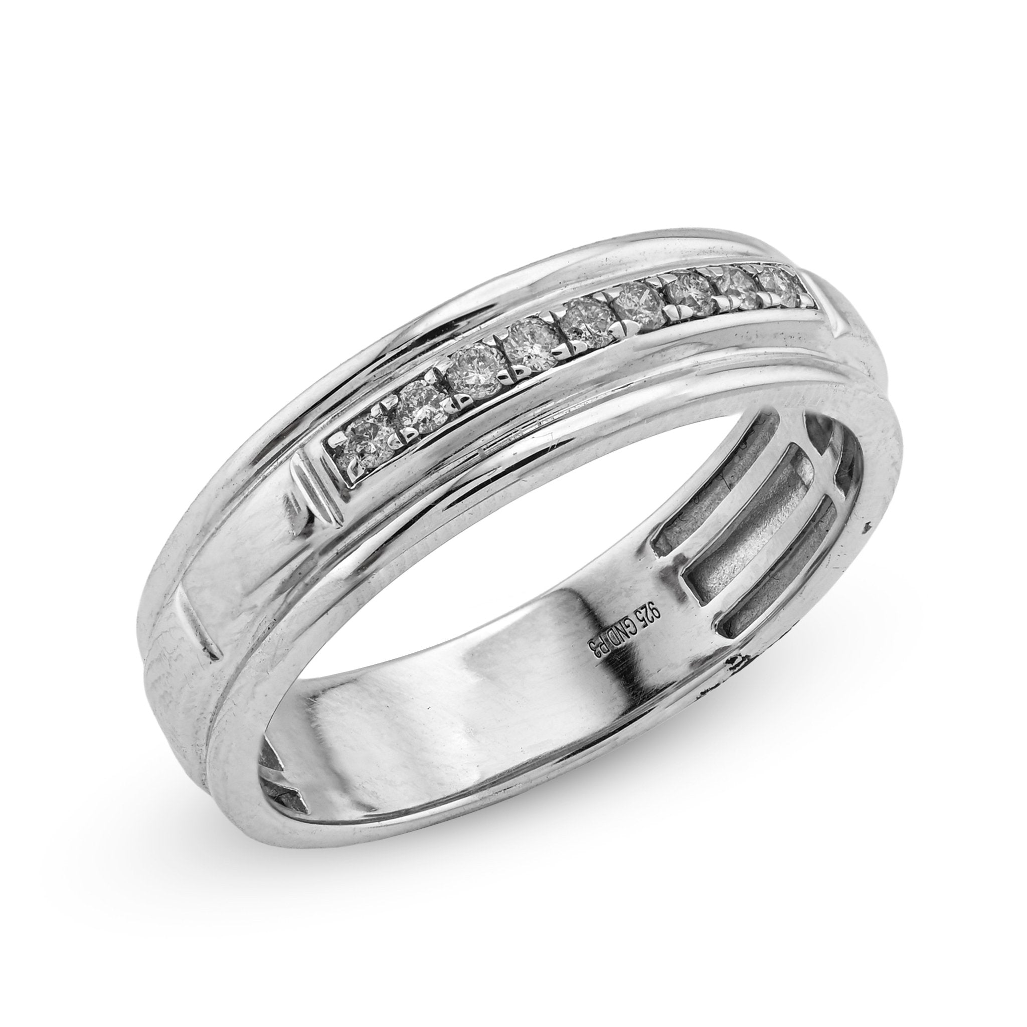 925 SS 0.16CT Natural Diamond Men Centre Row Band Ring - Elite Jewelers - Rings