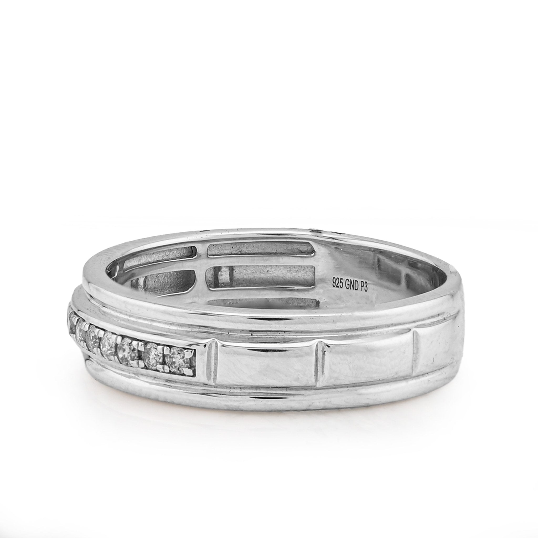 925 SS 0.16CT Natural Diamond Men Centre Row Band Ring - Elite Jewelers - Rings
