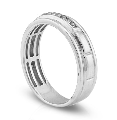 925 SS 0.16CT Natural Diamond Men Centre Row Band Ring - Elite Jewelers - Rings
