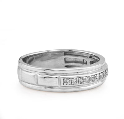 925 SS 0.16CT Natural Diamond Men Centre Row Band Ring - Elite Jewelers - Rings