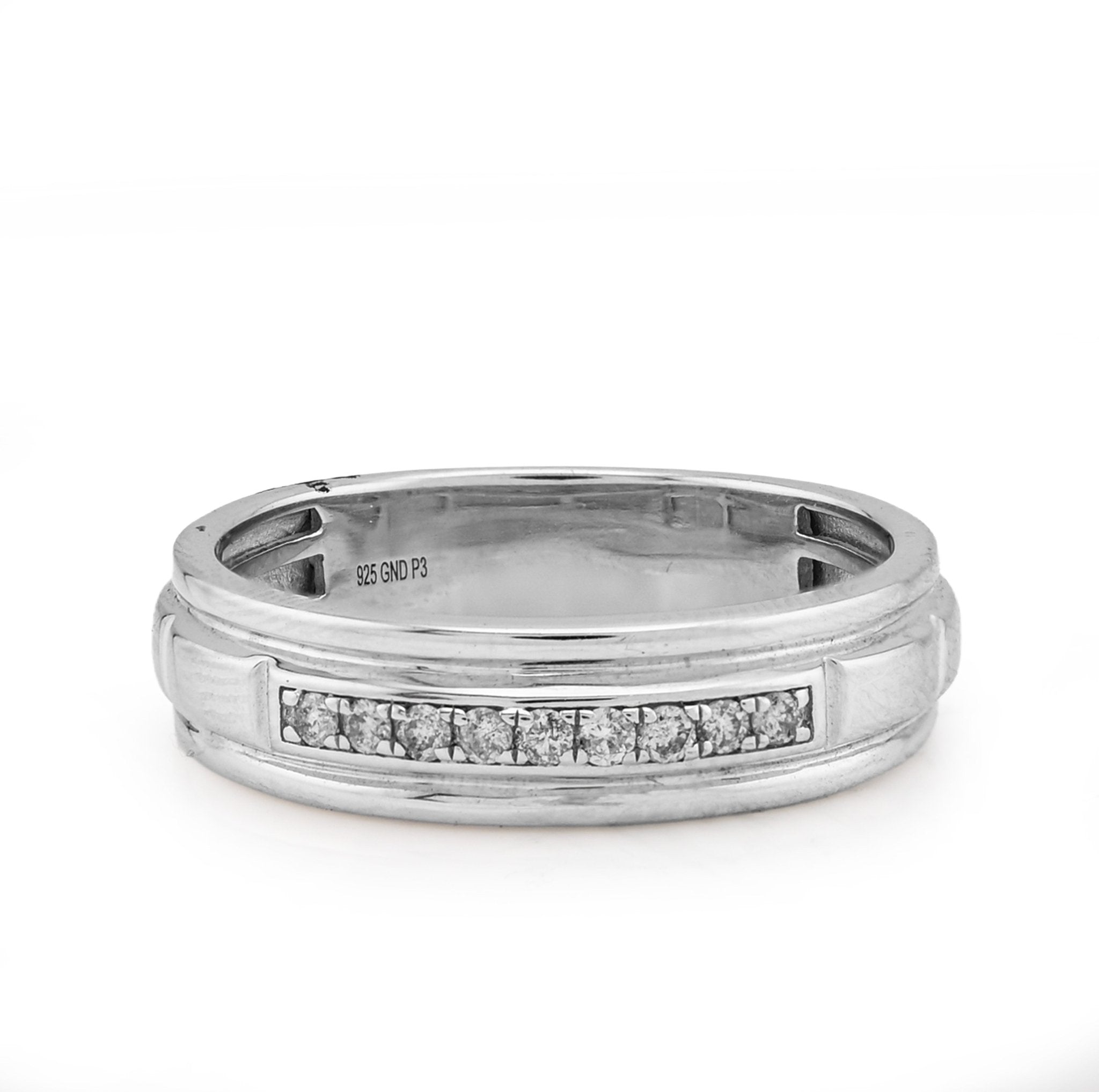 925 SS 0.16CT Natural Diamond Men Centre Row Band Ring - Elite Jewelers - Rings