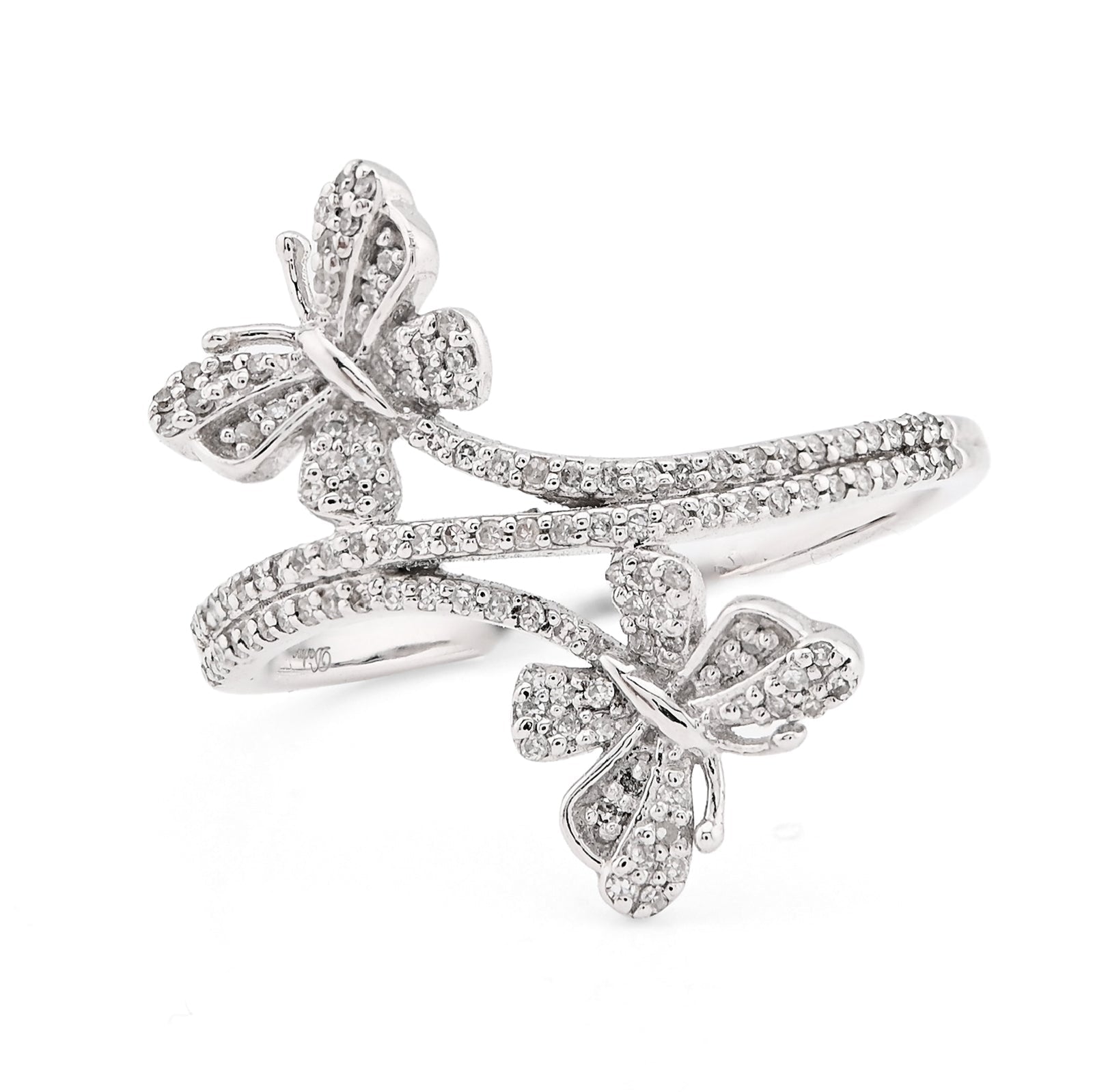 925 SS 0.23CT Natural Diamond Split Shank Butterfly Ring Women Band - Elite Jewelers - Rings