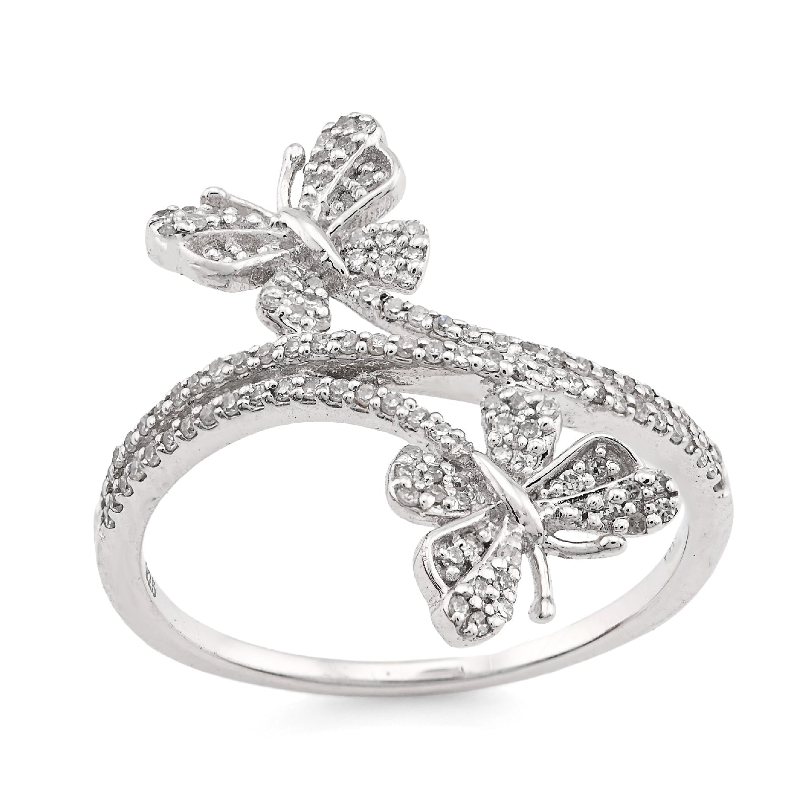 925 SS 0.23CT Natural Diamond Split Shank Butterfly Ring Women Band - Elite Jewelers - Rings