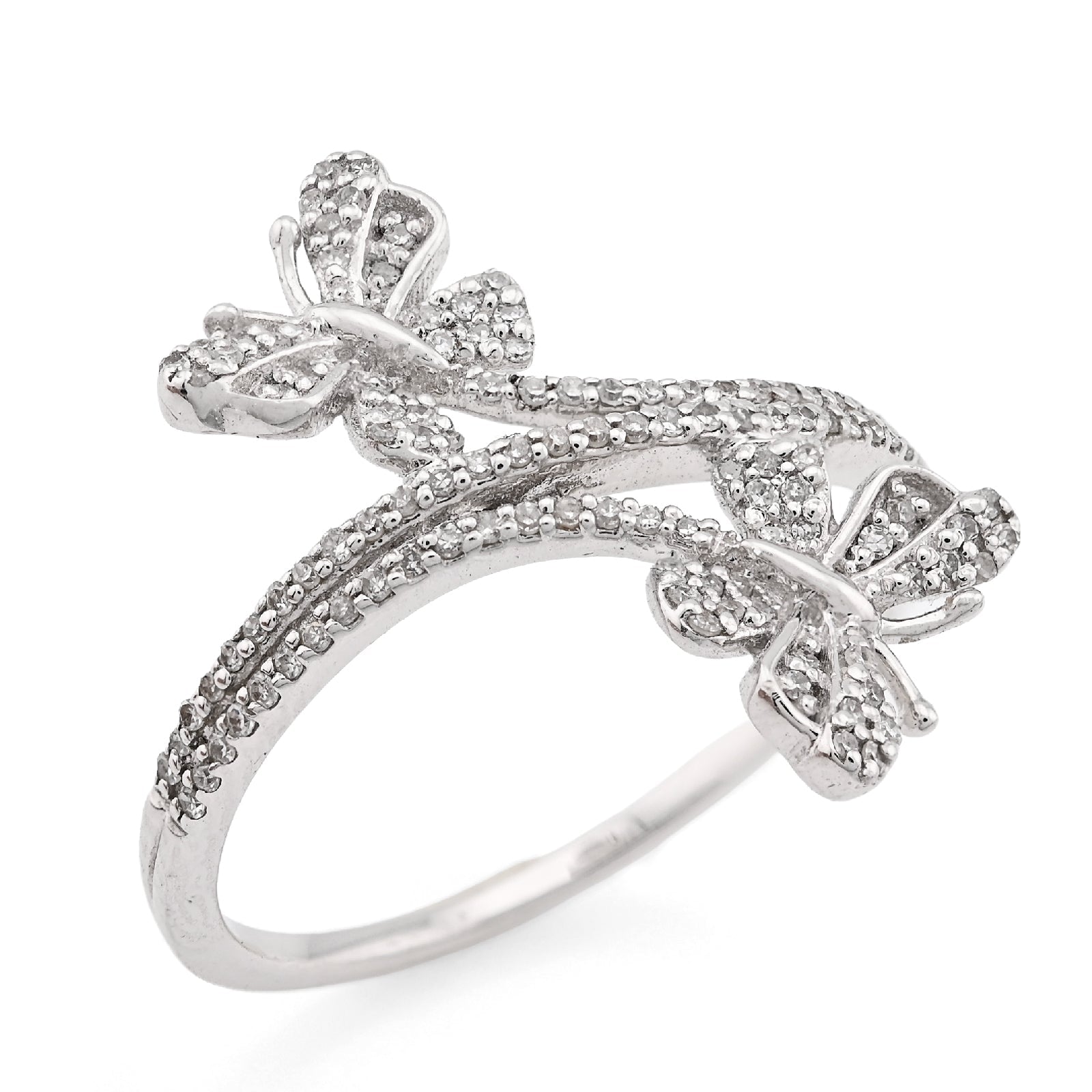 925 SS 0.23CT Natural Diamond Split Shank Butterfly Ring Women Band - Elite Jewelers - Rings