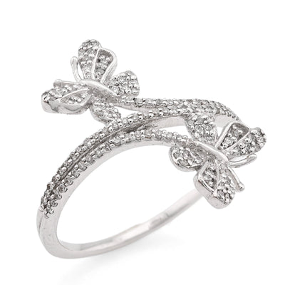 925 SS 0.23CT Natural Diamond Split Shank Butterfly Ring Women Band - Elite Jewelers - Rings