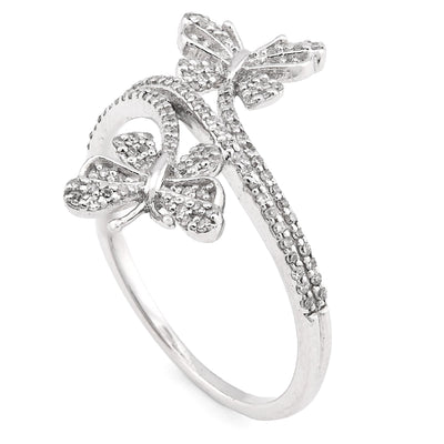 925 SS 0.23CT Natural Diamond Split Shank Butterfly Ring Women Band - Elite Jewelers - Rings
