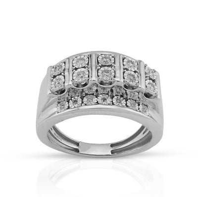 925 SS 0.25 CT Natural Diamond Illusion Rectangular Men Ring 13.8MM - Elite Jewelers - Rings