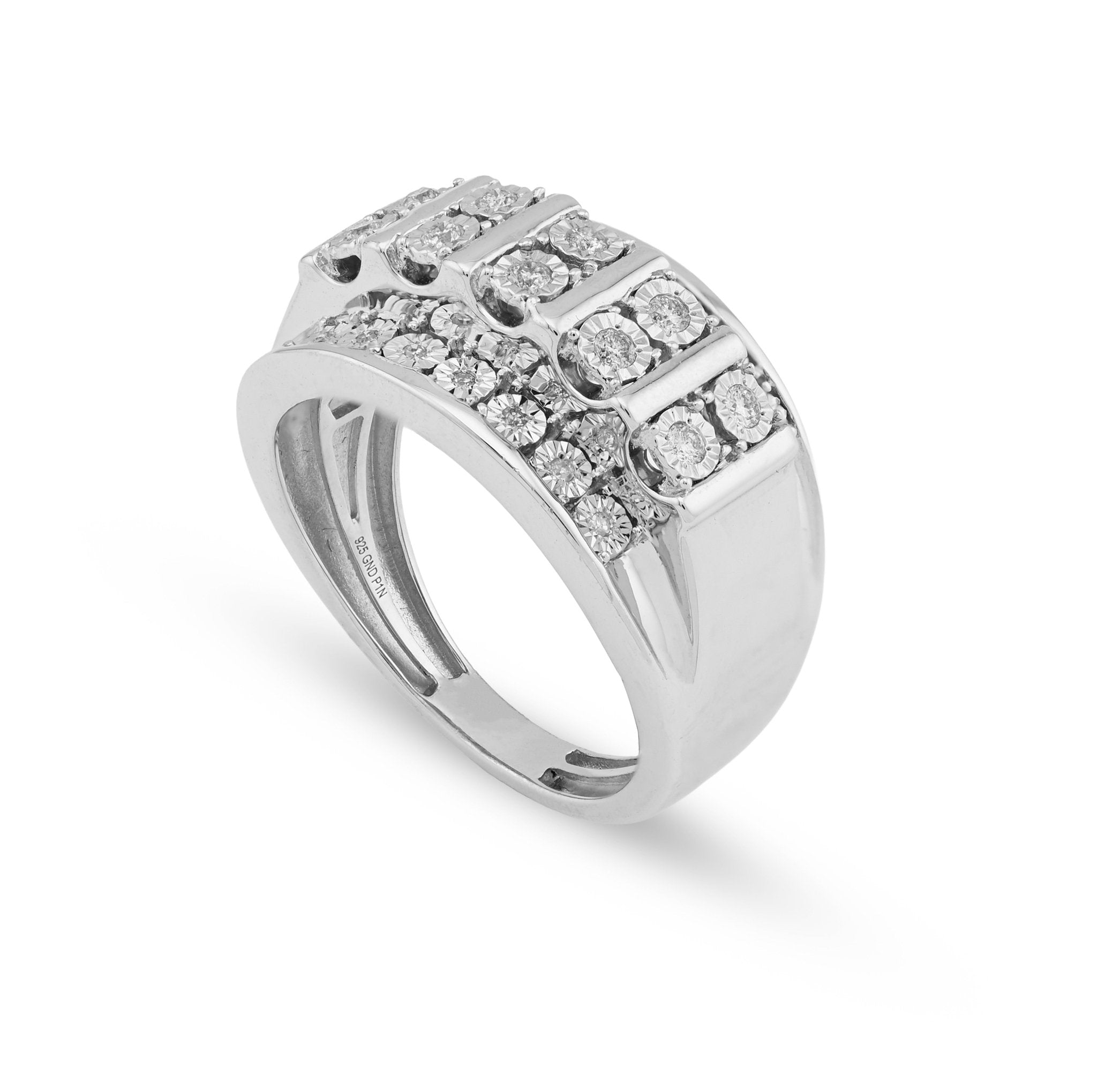 925 SS 0.25 CT Natural Diamond Illusion Rectangular Men Ring 13.8MM - Elite Jewelers - Rings