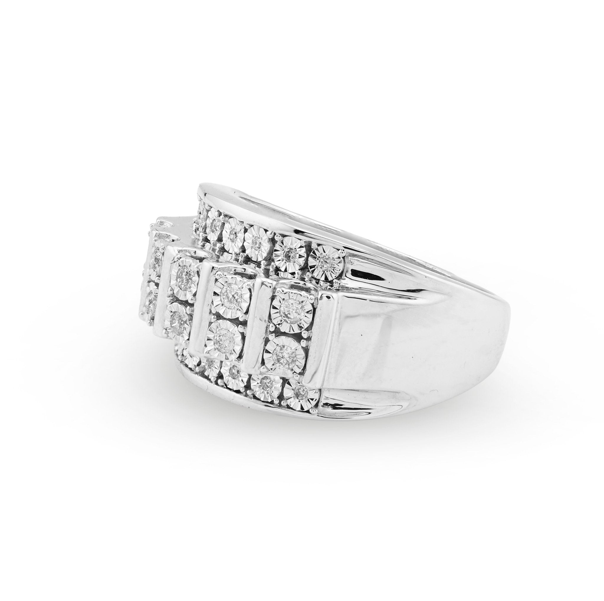 925 SS 0.25 CT Natural Diamond Illusion Rectangular Men Ring 13.8MM - Elite Jewelers - Rings
