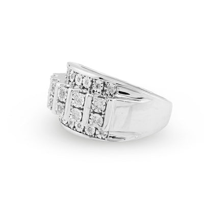 925 SS 0.25 CT Natural Diamond Illusion Rectangular Men Ring 13.8MM - Elite Jewelers - Rings
