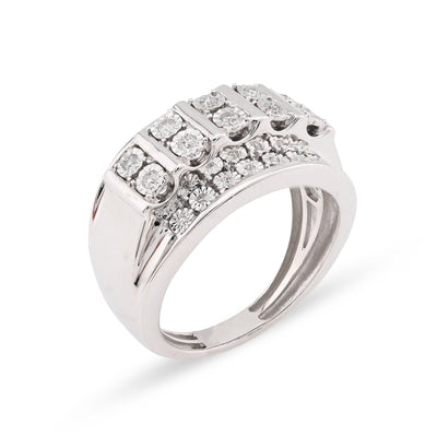 925 SS 0.25 CT Natural Diamond Illusion Rectangular Men Ring 13.8MM - Elite Jewelers - Rings