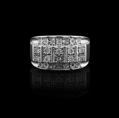 925 SS 0.25 CT Natural Diamond Illusion Rectangular Men Ring 13.8MM - Elite Jewelers - Rings