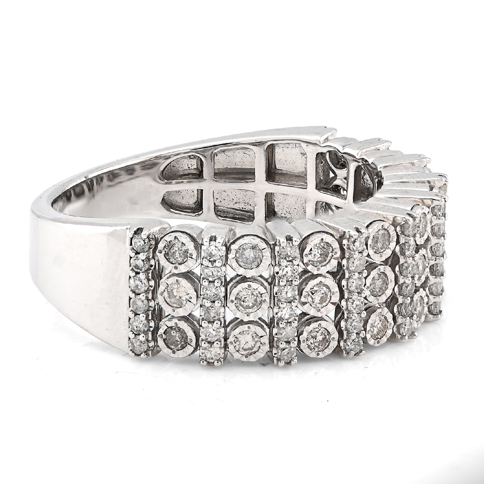 925 SS 0.75CT Multi - Column Illusion Natural Diamond Men Band - Elite Jewelers - Rings