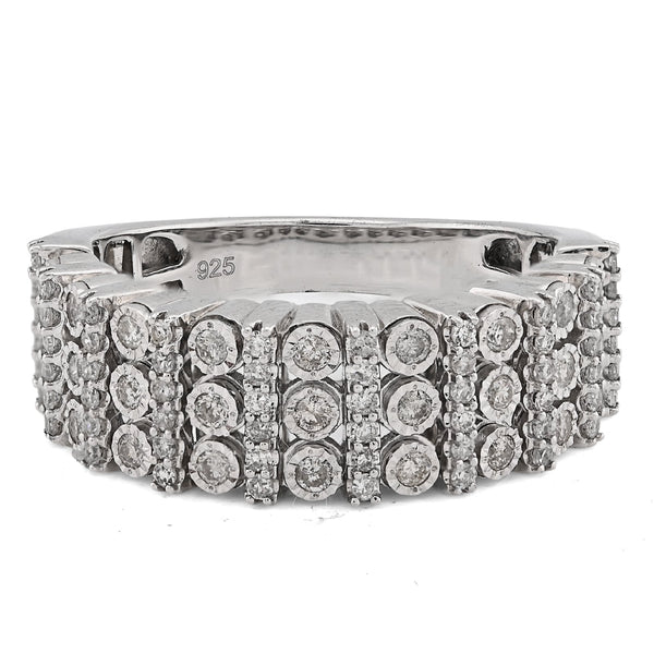 925 SS 0.75CT Multi - Column Illusion Natural Diamond Men Band - Elite Jewelers - Rings