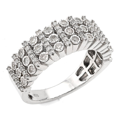 925 SS 0.75CT Multi - Column Illusion Natural Diamond Men Band - Elite Jewelers - Rings