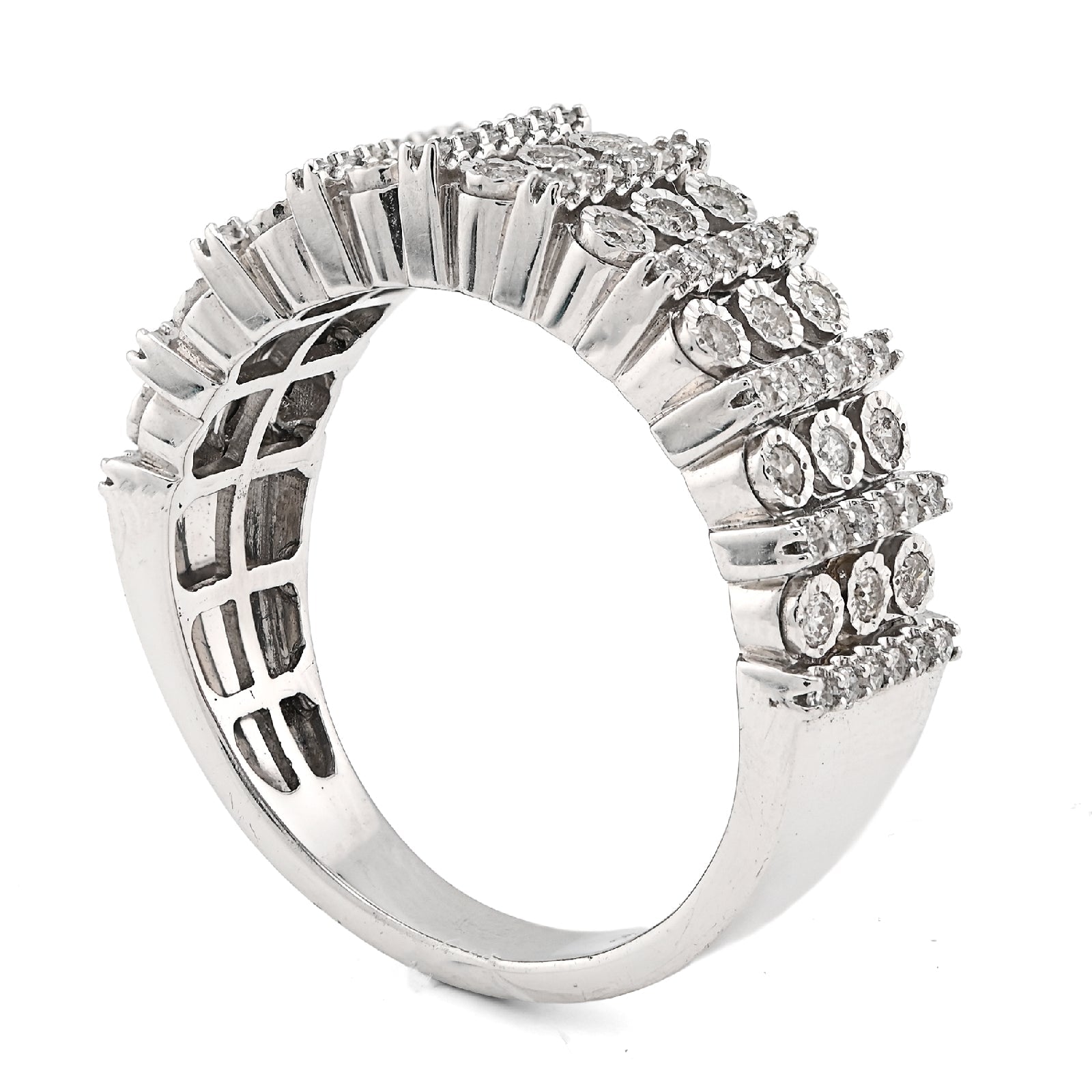 925 SS 0.75CT Multi - Column Illusion Natural Diamond Men Band - Elite Jewelers - Rings
