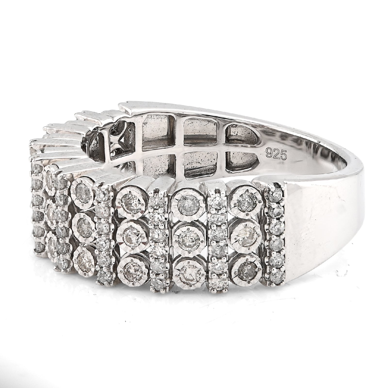 925 SS 0.75CT Multi - Column Illusion Natural Diamond Men Band - Elite Jewelers - Rings
