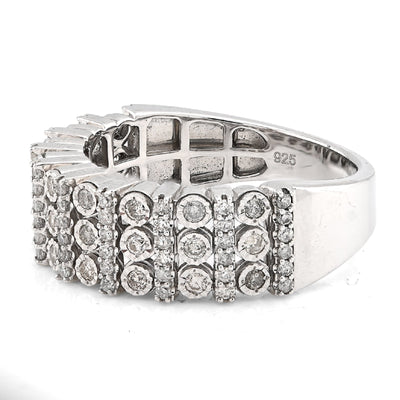 925 SS 0.75CT Multi - Column Illusion Natural Diamond Men Band - Elite Jewelers - Rings