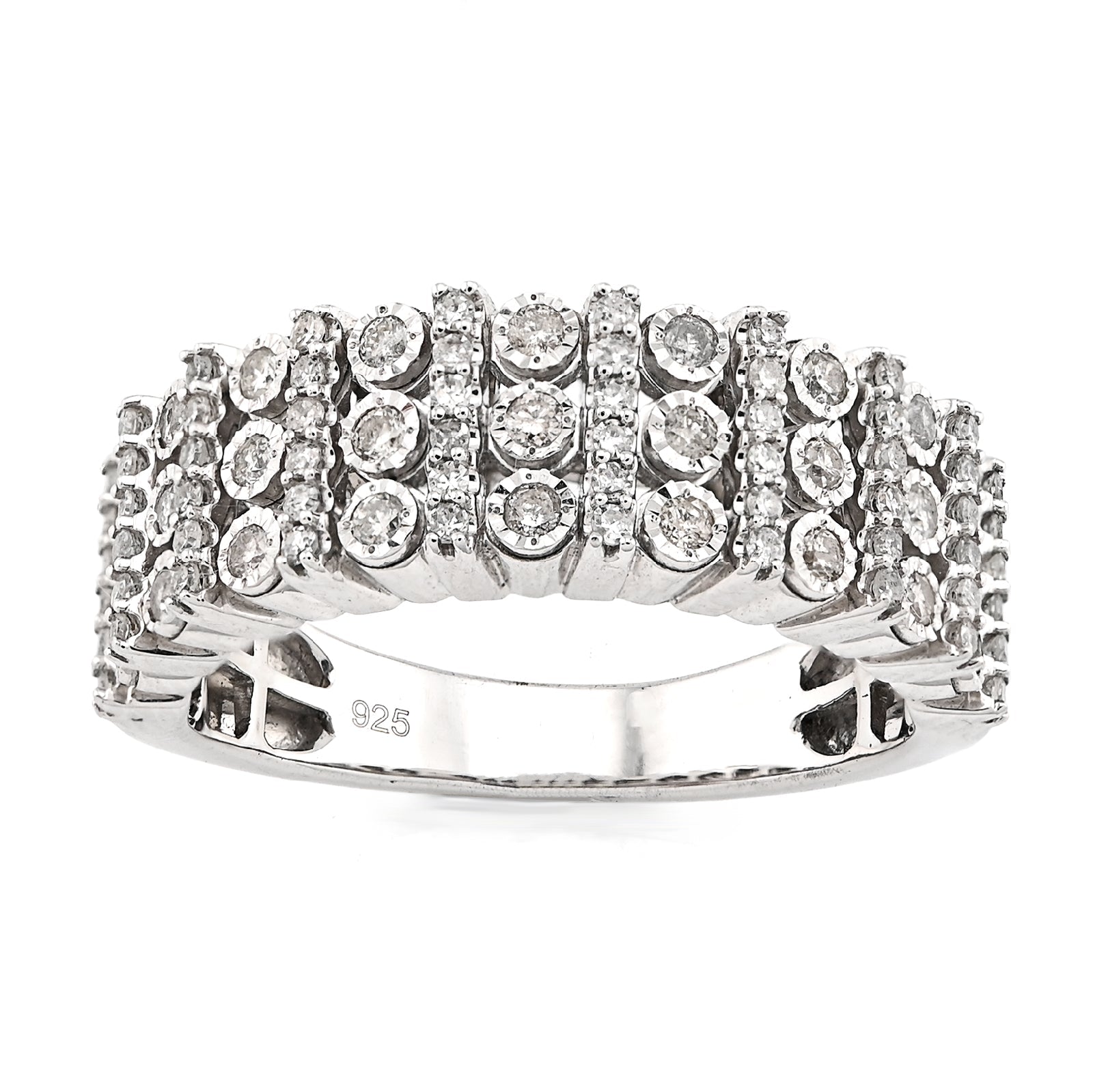 925 SS 0.75CT Multi - Column Illusion Natural Diamond Men Band - Elite Jewelers - Rings