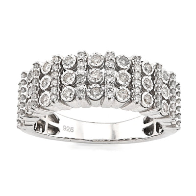 925 SS 0.75CT Multi - Column Illusion Natural Diamond Men Band - Elite Jewelers - Rings