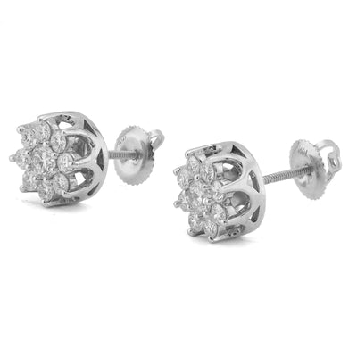 925 SS 0.94CT Lab Diamond Flower Design 9 Diamond Men Women Earrings - Elite Jewelers-Earrings