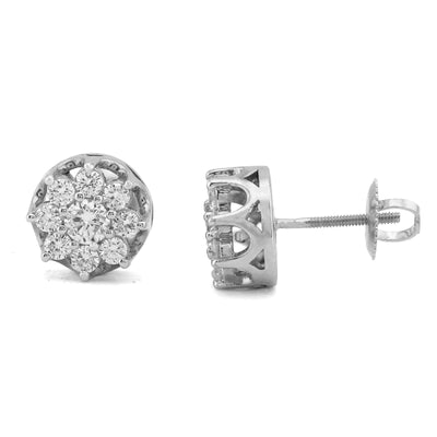 925 SS 0.94CT Lab Diamond Flower Design 9 Diamond Men Women Earrings - Elite Jewelers-Earrings