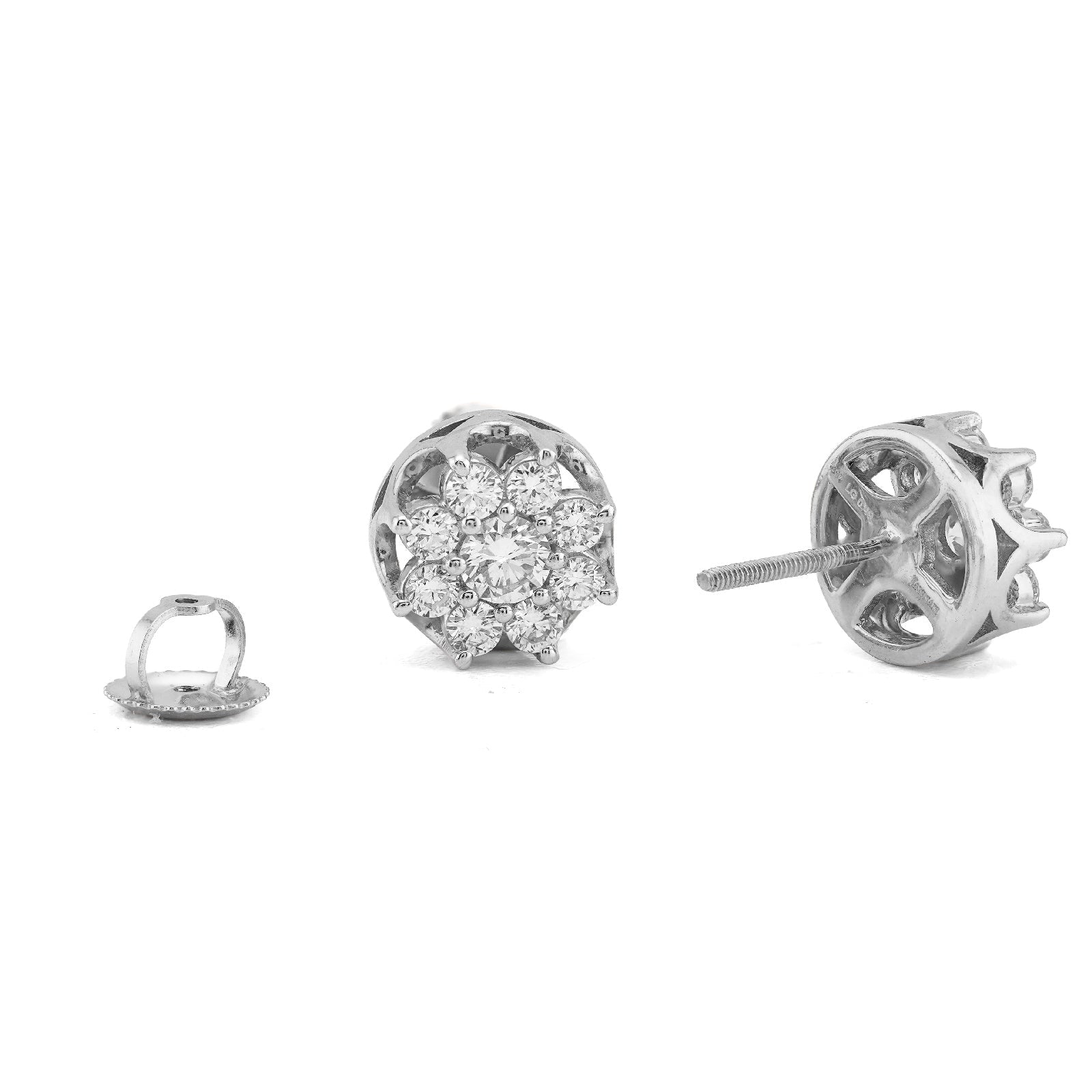 925 SS 0.94CT Lab Diamond Flower Design 9 Diamond Men Women Earrings - Elite Jewelers-Earrings
