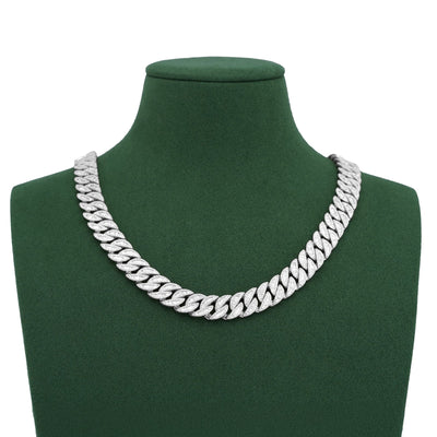 925 SS 11MM Baguette Centre Natural Diamond 22" Cuban Link Chain - Elite Jewelers-Necklaces