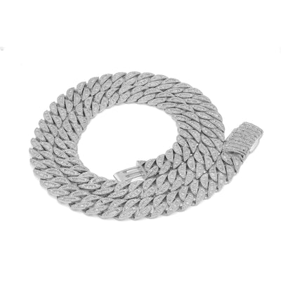 925 SS 11MM Baguette Centre Natural Diamond 22" Cuban Link Chain - Elite Jewelers-Necklaces
