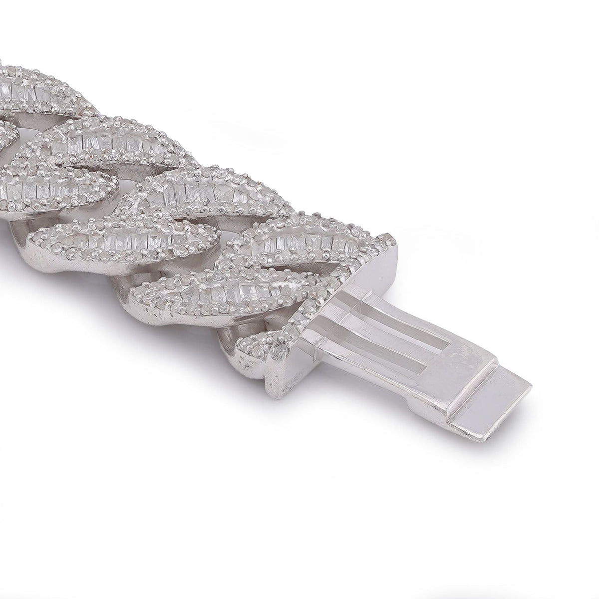 925 SS 11MM Natural Diamond Baguette Centre Row Cuban Link 4.375CT 8" Men Bracelet - Elite Jewelers-Bracelets