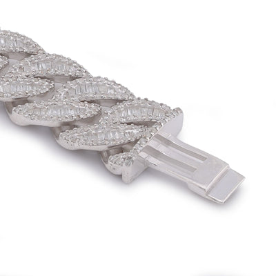 925 SS 11MM Natural Diamond Baguette Centre Row Cuban Link 4.375CT 8" Men Bracelet - Elite Jewelers-Bracelets