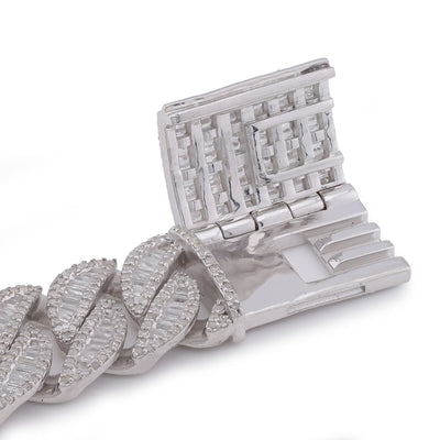 925 SS 11MM Natural Diamond Baguette Centre Row Cuban Link 4.375CT 8" Men Bracelet - Elite Jewelers-Bracelets