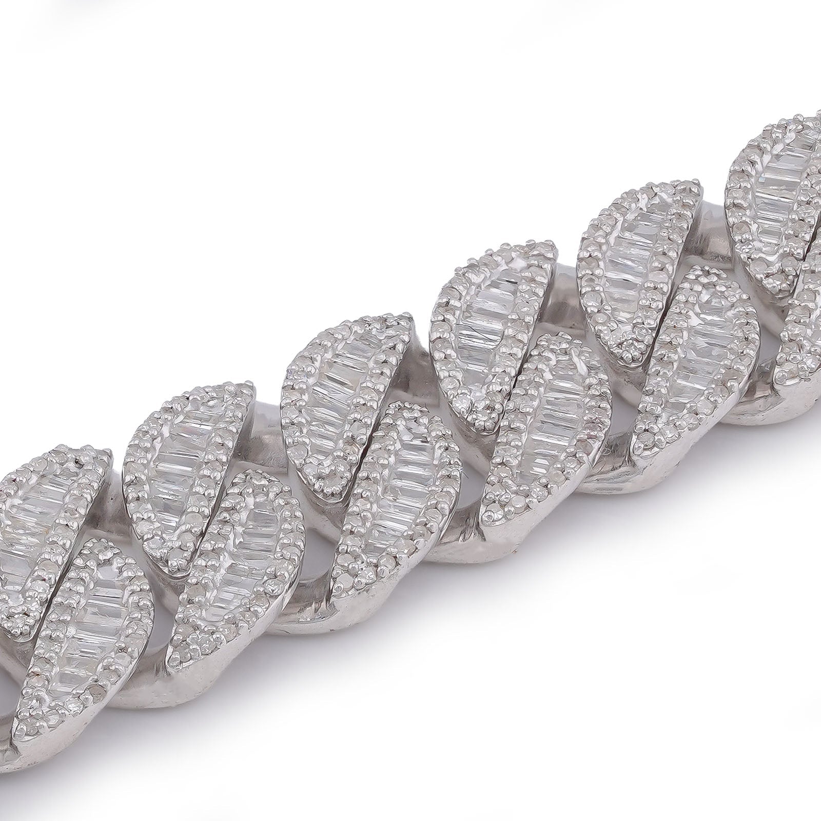 925 SS 11MM Natural Diamond Baguette Centre Row Cuban Link 4.375CT 8" Men Bracelet - Elite Jewelers-Bracelets